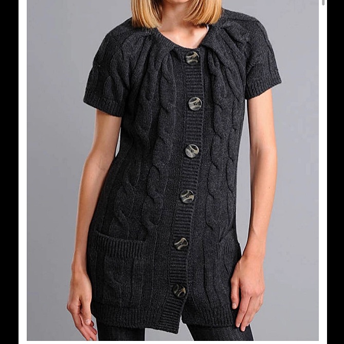 Vince Cable Knit Short Sleeve Sculpted Car Coat Charcoal Grey Alpaca Ble